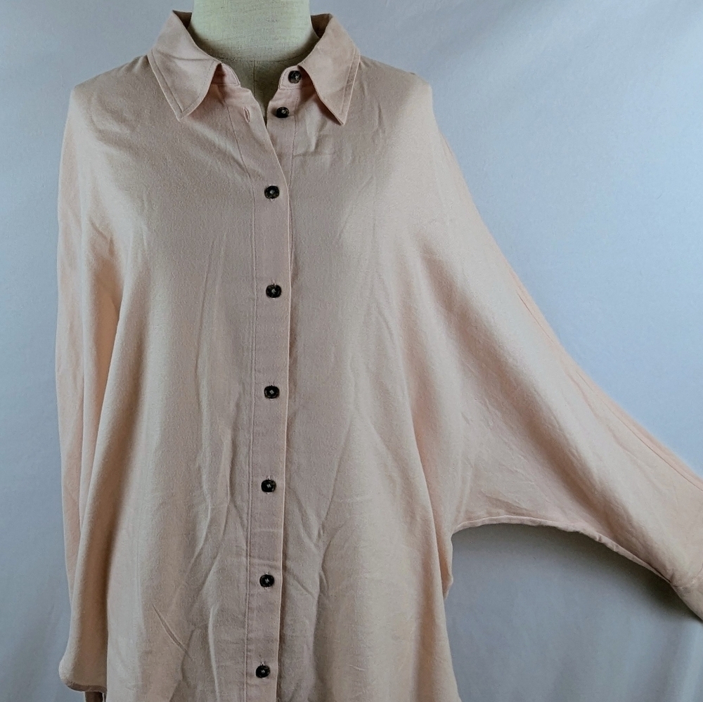 Madewell Heathered Flannel Shirt Button Down Long Dolman Sleeves XL Pink NWT - Picture 13 of 15